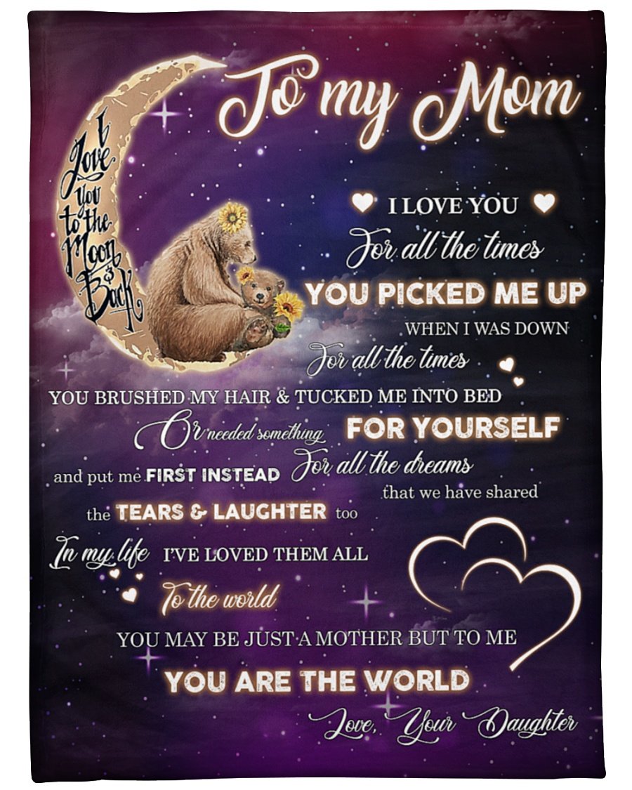 To My Mom You Are The World, Fleece Blanket – Quilt Blanket, Mother’s Day Gift From Daughter To Mom, Thank You Gifts For Mother’s Day, Home Decor Bedding Couch Sofa Soft and Comfy Cozy