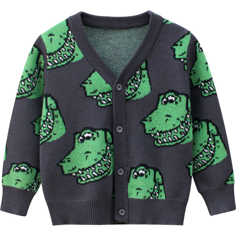 2020 Boys Knit Cardigan Sweater Spring Autumn Children Sweater Coat Baby Kid Cartoon Crocodile Sweater Fashionable Green Sweater alx