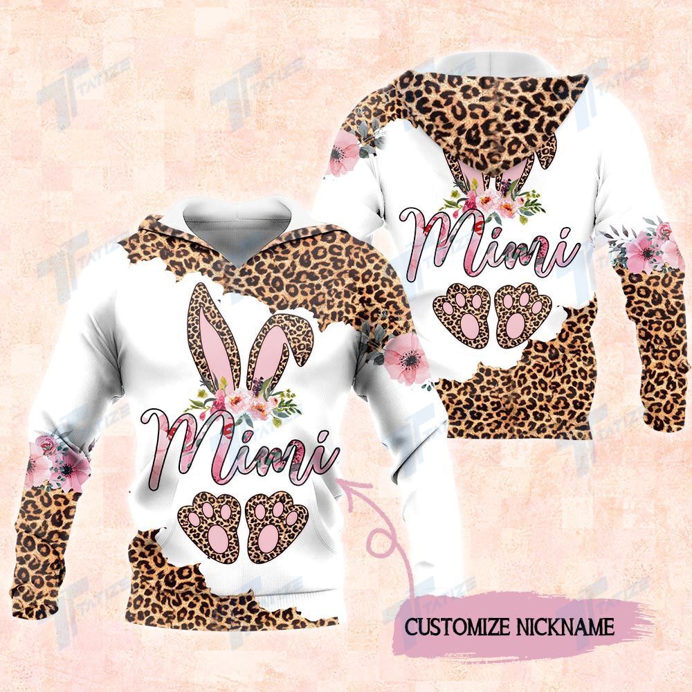 Leopard easter bunny Grandma custom name 3D All Over Printed Shirt, Sweatshirt, Hoodie, Bomber Jacket Size S – 5XL