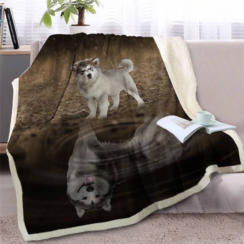 Puppy Alaskan Malamute Looking At Reflection CLH2511375F Sherpa Fleece Blanket