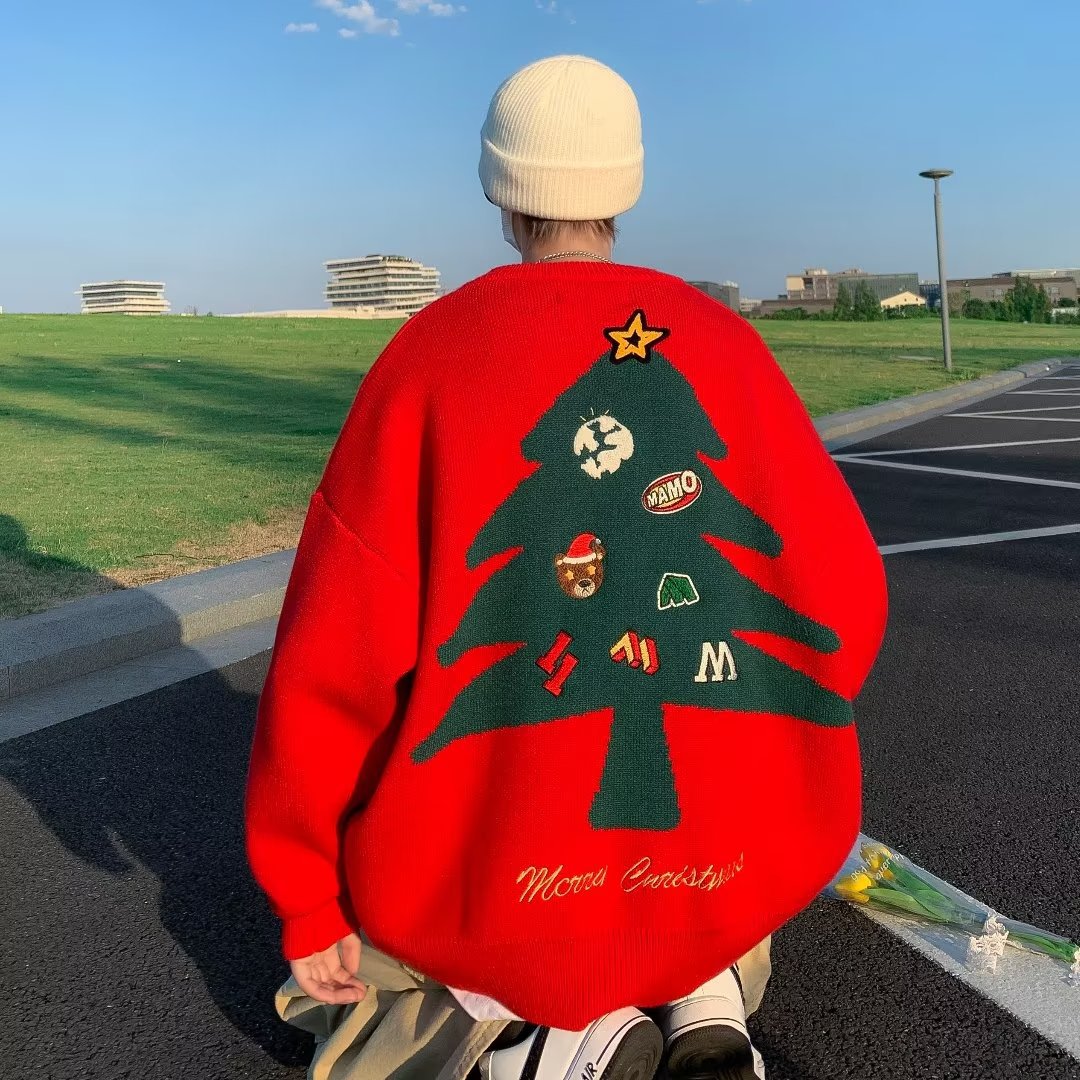 Christmas Tree Graphic Sweater Men Knitted Sweaters Couple Male Jumper Autumn and Winter Pullovers Harajuku Y2K Clothes alx