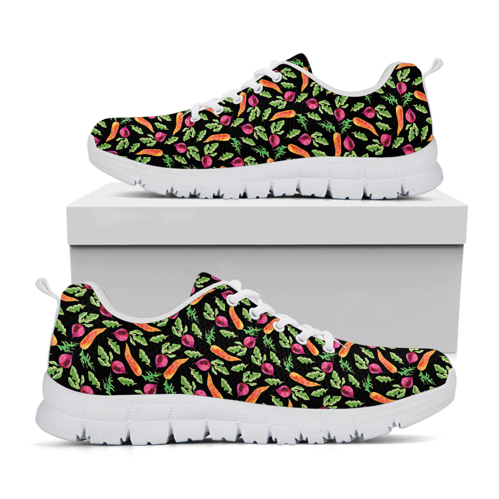 Watercolor Carrot And Radish Print White Sneakers