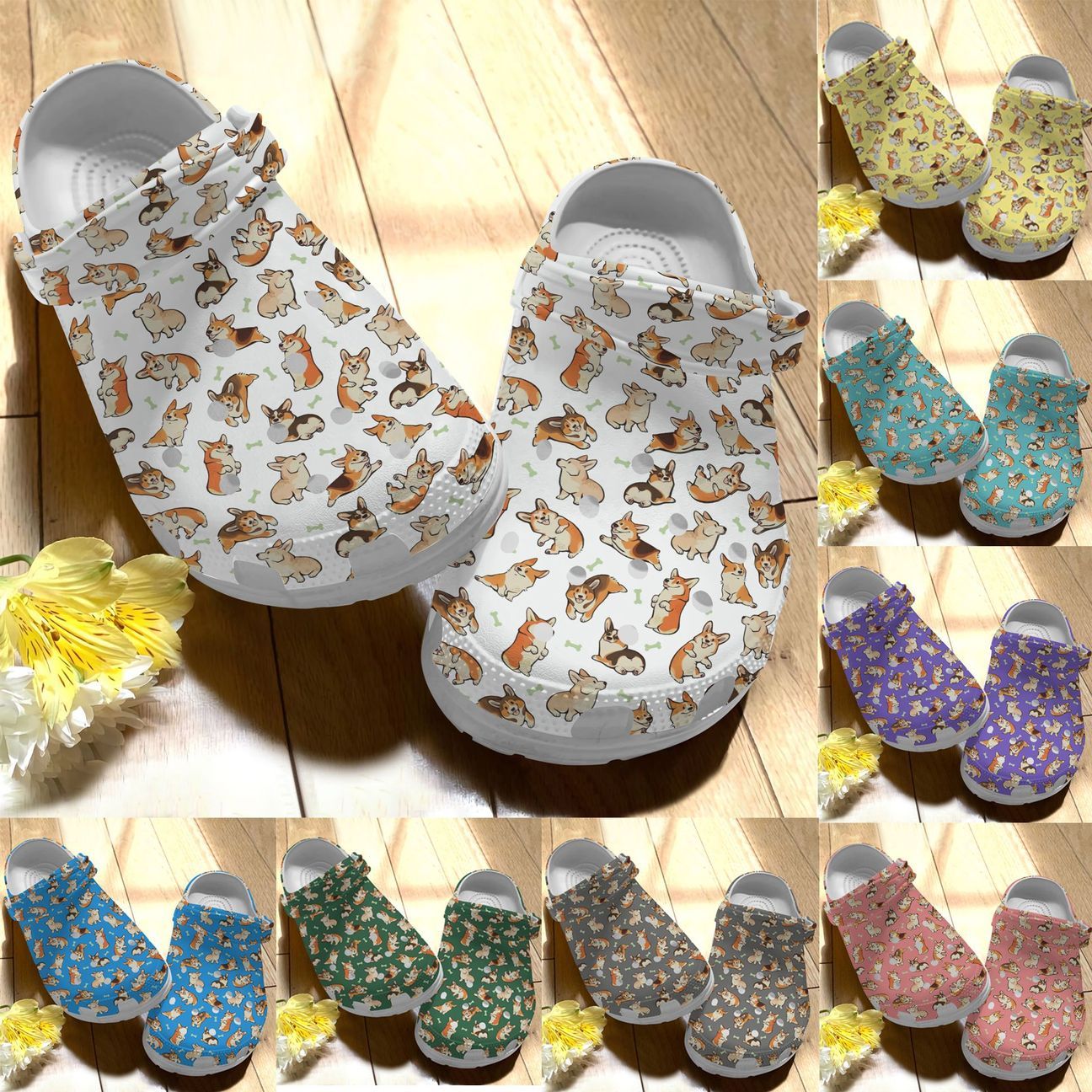 Corgi Personalize Clog, Custom Name, Text, Fashion Style For Women, Men, Kid, Print 3D Color Series