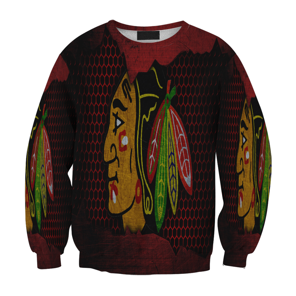 Chicago Blackhawks Emblem Texture Metal Gift For Fan 3D Full Printing Sweatshirt