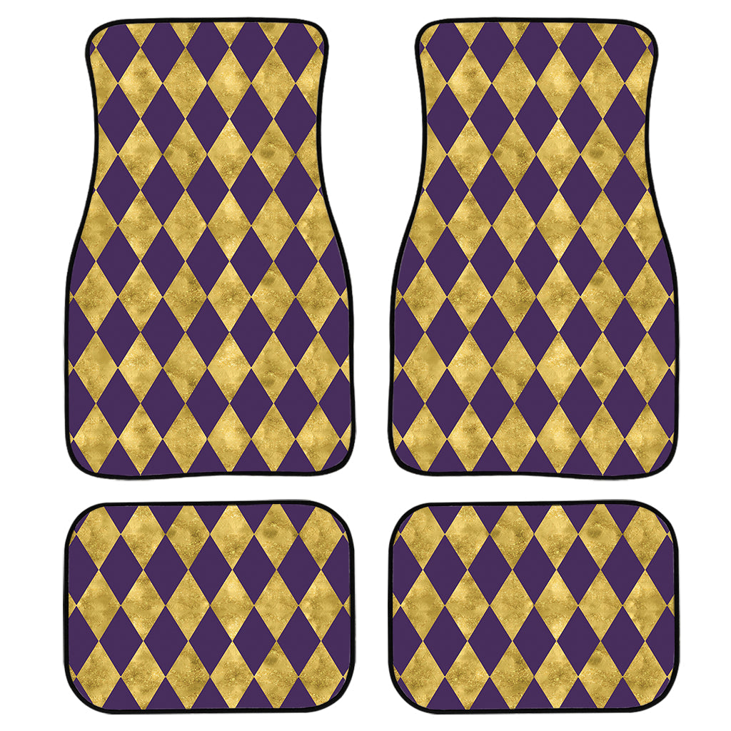 Purple And Gold Harlequin Pattern Print Front And Back Car Floor Mats, Front Car Mat