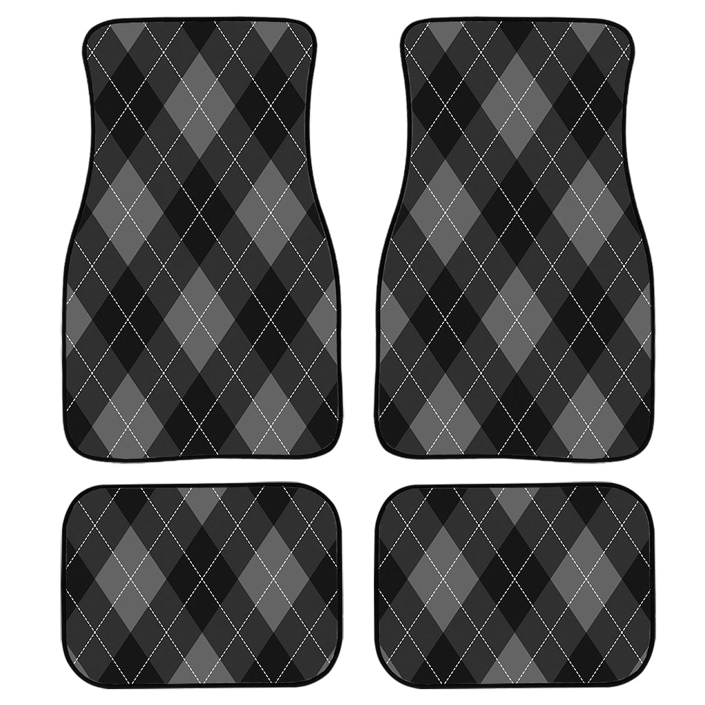 Dark Grey Argyle Pattern Print Front And Back Car Floor Mats, Front Car Mat