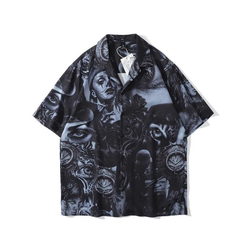 Streetwear Hip Hop Black Nice Design Hawaii Shirt Ha16350