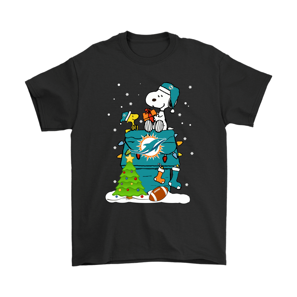 Get Here A Happy Christmas With Miami Dolphins Snoopy Shirts