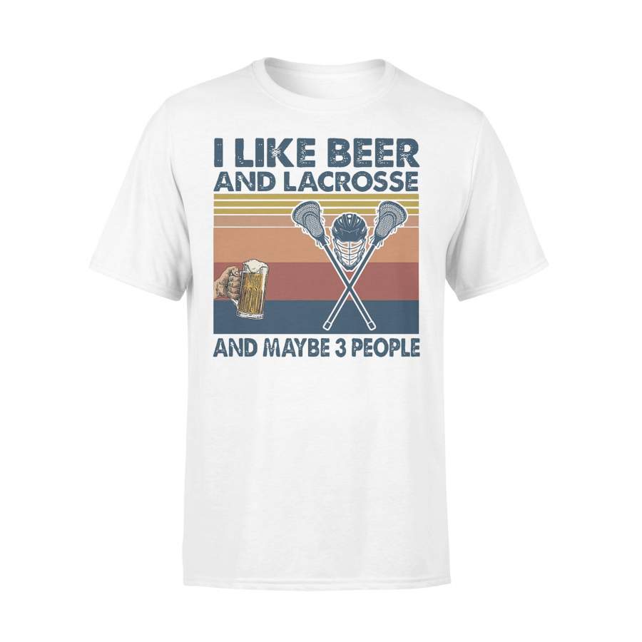 I Like Beer And Lacrosse And Maybe 3 People Vintage Retro T-shirt