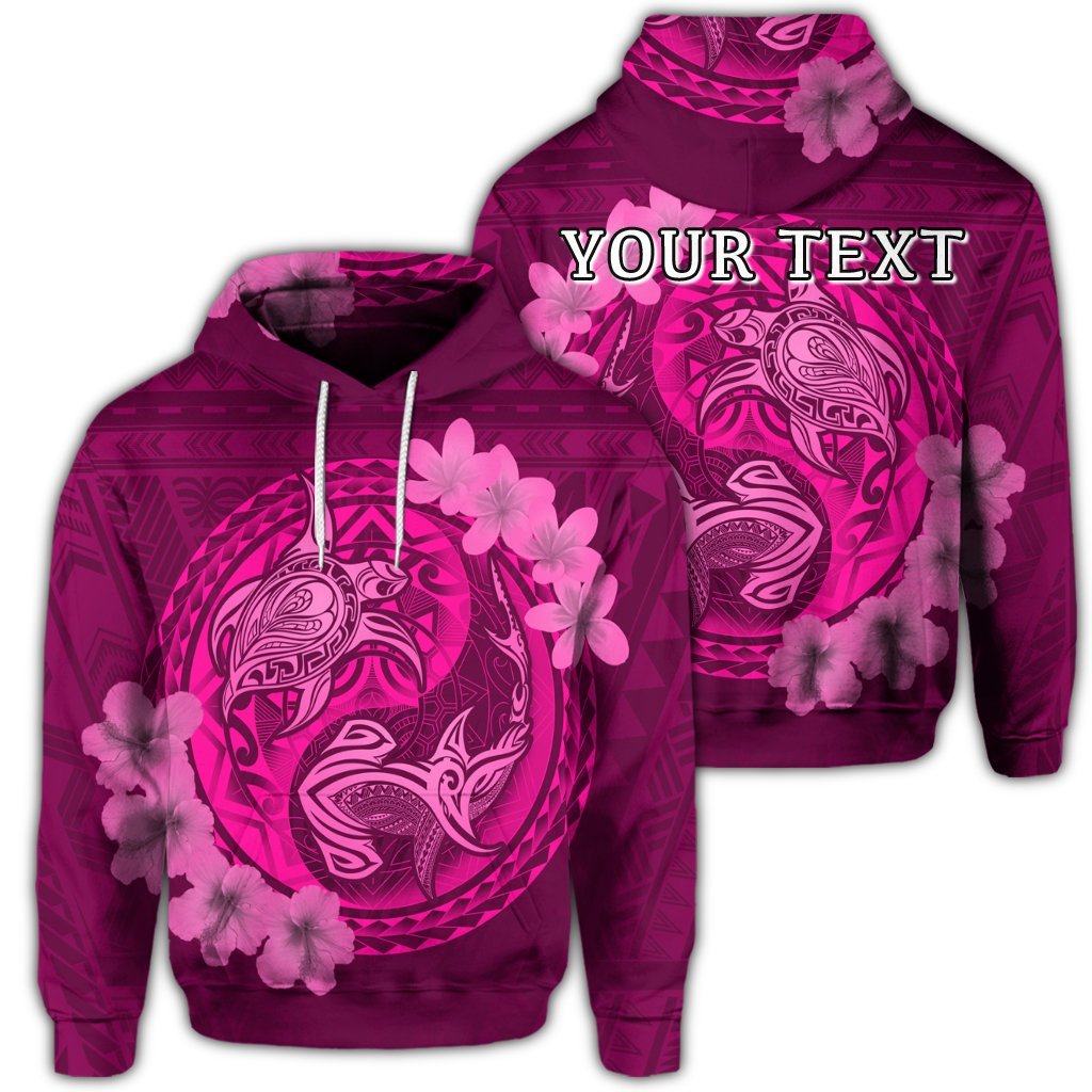 (Personalised) Hawaii Yin Yang Turtle Shark Hibiscus Plumeria Hoodie – Pink – AH – J4R