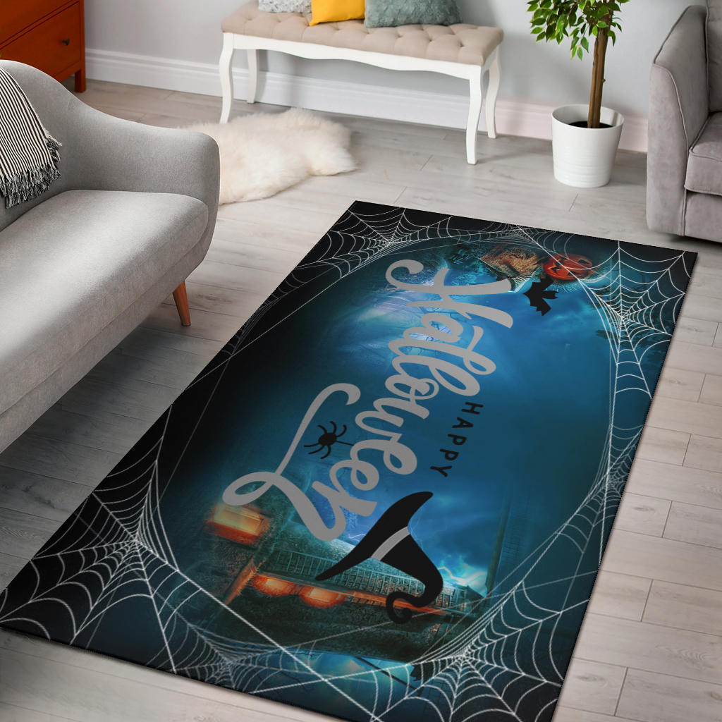 Halloween Area Rug | Blue Halloween Night Sky With Spider Web Rugs Home Decor