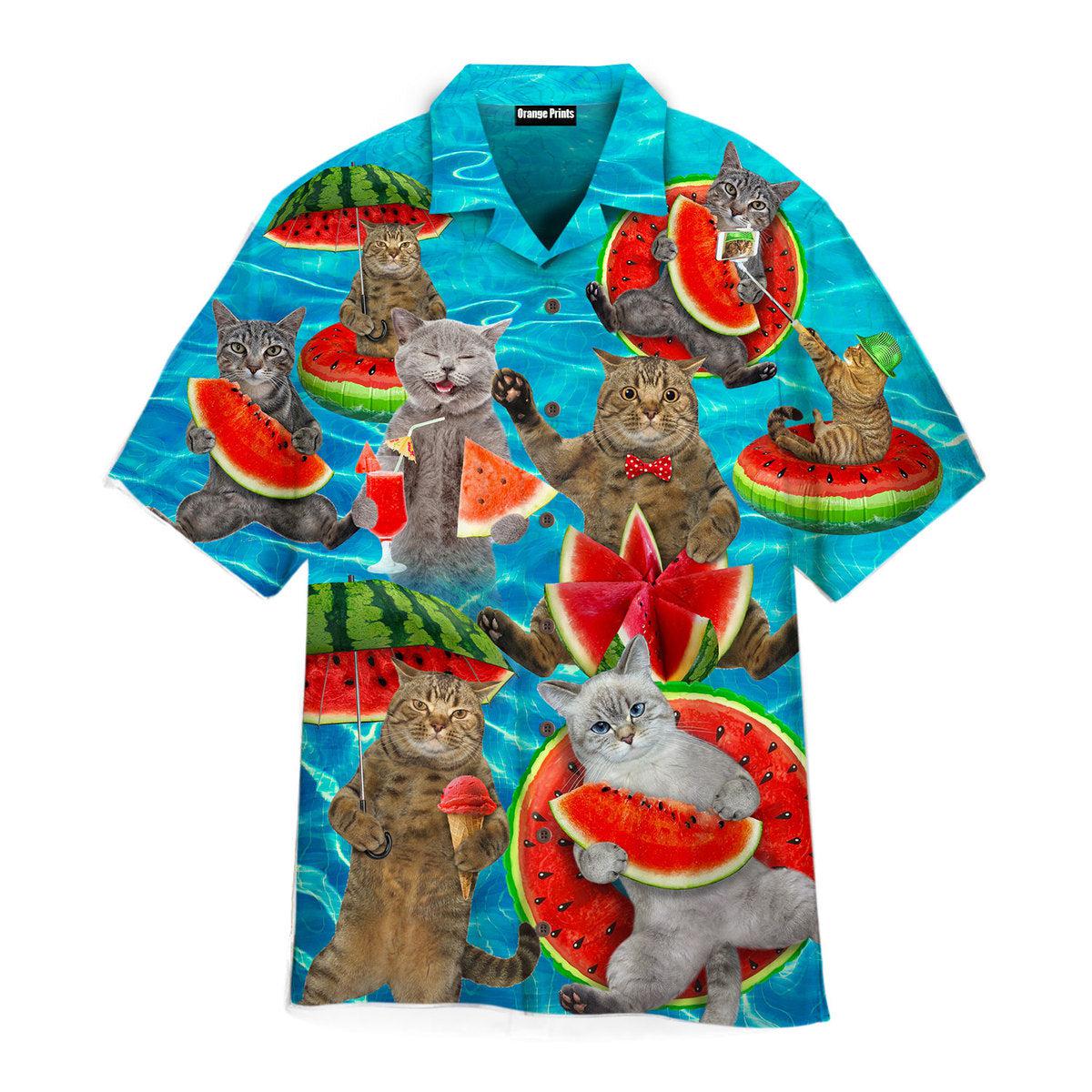 Summer Watermelon Cat Aloha Hawaii Shirts For Men Women Ha78062