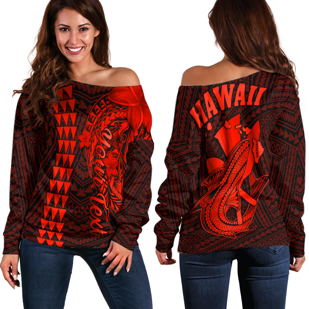 Custom Personalised Hawaii Off Shoulder Sweater Kakau Kanaka Maoli Combine Polynesian Shark Ver.06 Lt14