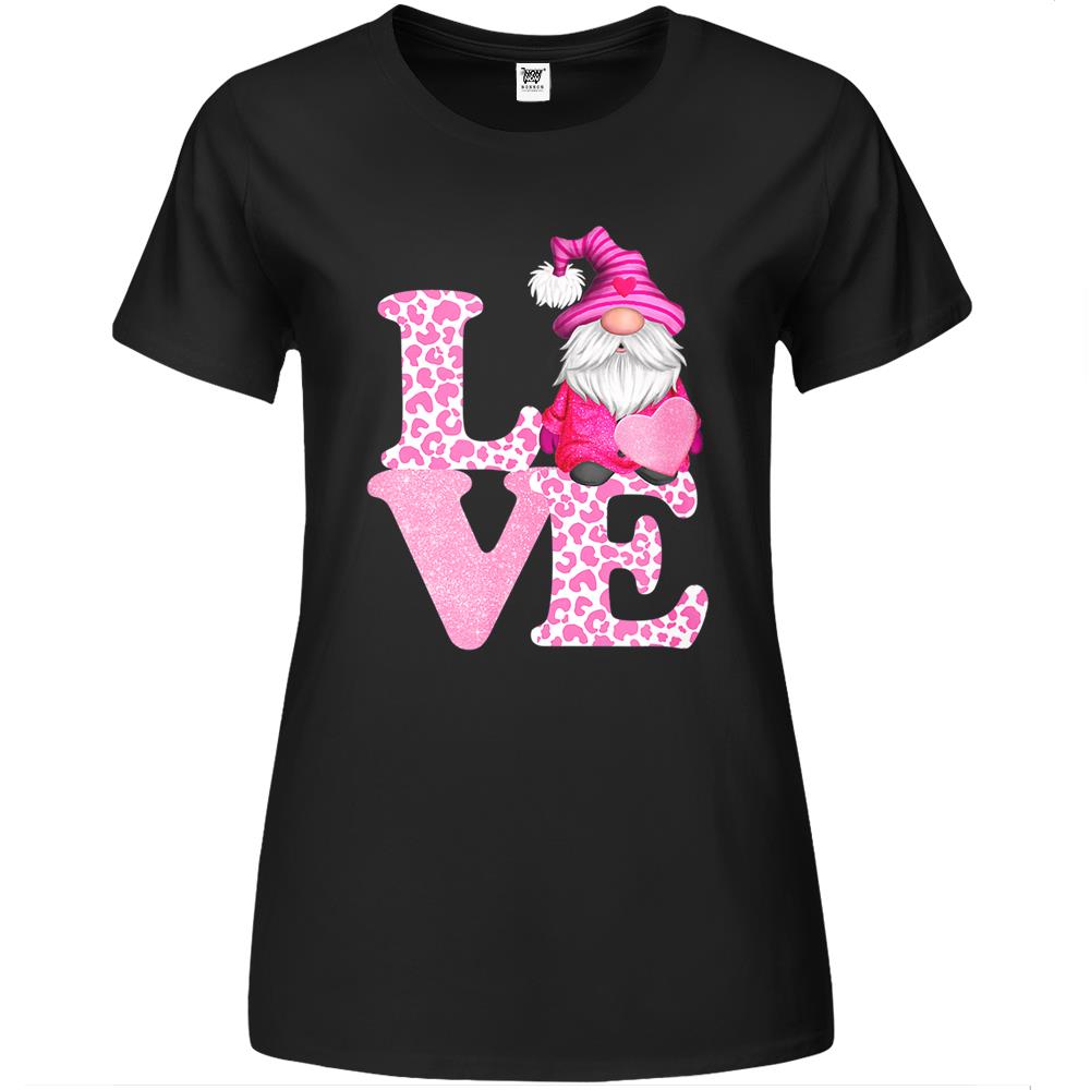 Valentine Gnome Love Pink Leopard Premium Womens T Shirts