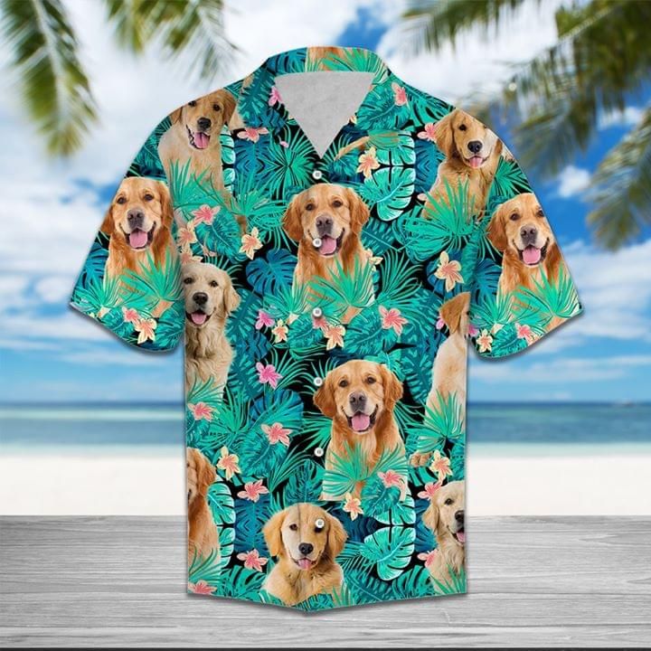 Golden Retriever Dog Funny Hawaii Graphic Print Short Sleeve Hawaii Casual Shirt Ha26119