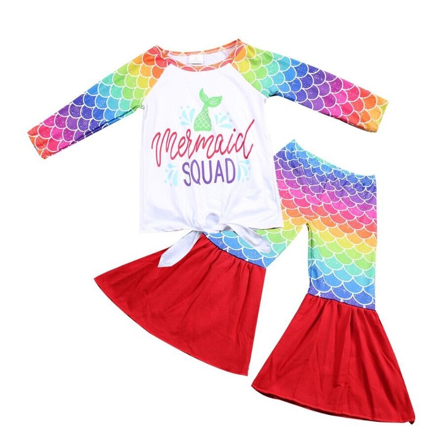 Summer Fashion 2 Piece Girls’ Dress Set Short Sleeve T-Shirt + Bell-Bottom Pants alx