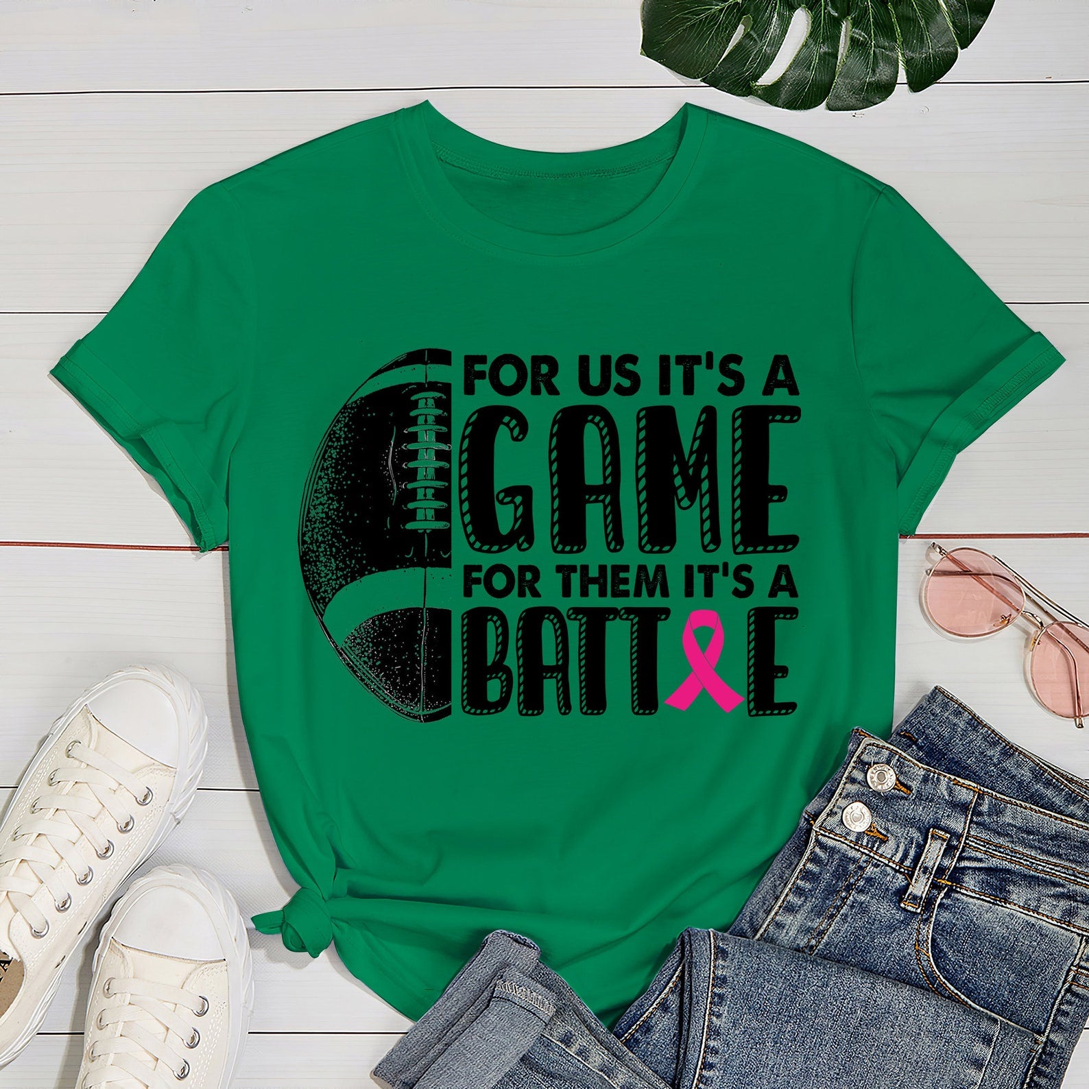 For Us It’S A Game For Them It’S A Battle Breast Cancer Awareness T-Shirt Football Pink Ribbon Tee Shirt For Women Girl