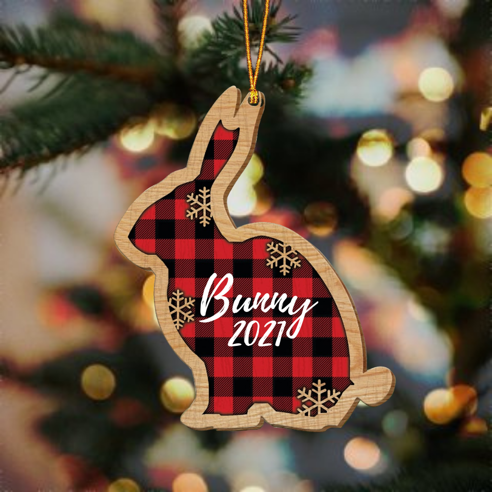 Bunny Comes Home At Holiday Personalized Wooden Cut Shape Christmas Ornament Or0383