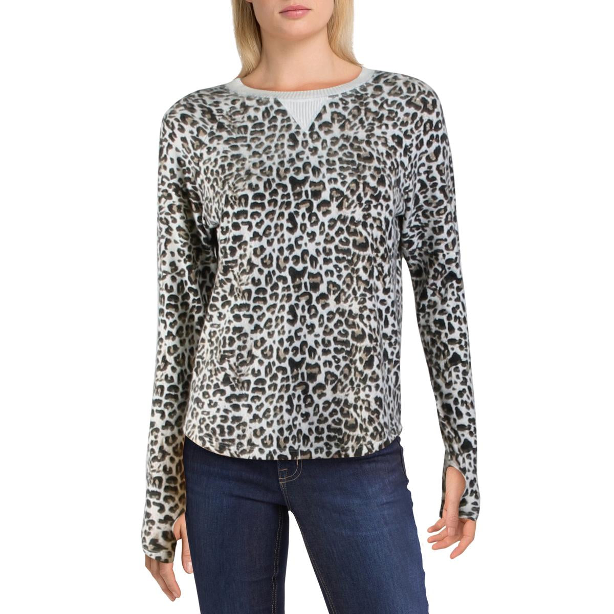 Womens Animal Print Ribbed Pullover Sweater