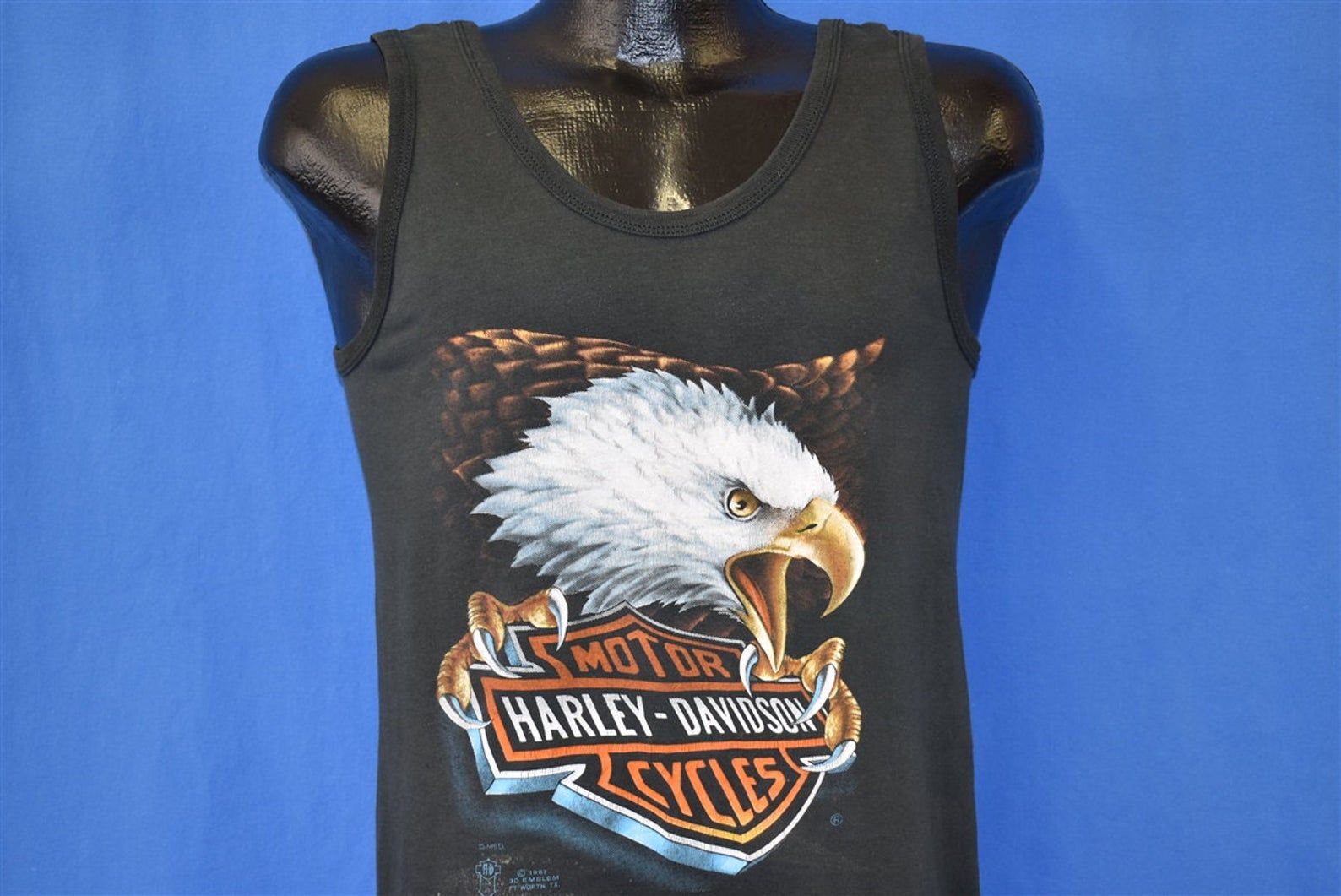 80S Harley Davidson 3D Emblem Bald Eagle Tank Top T-Shirt – Jamestees Store
