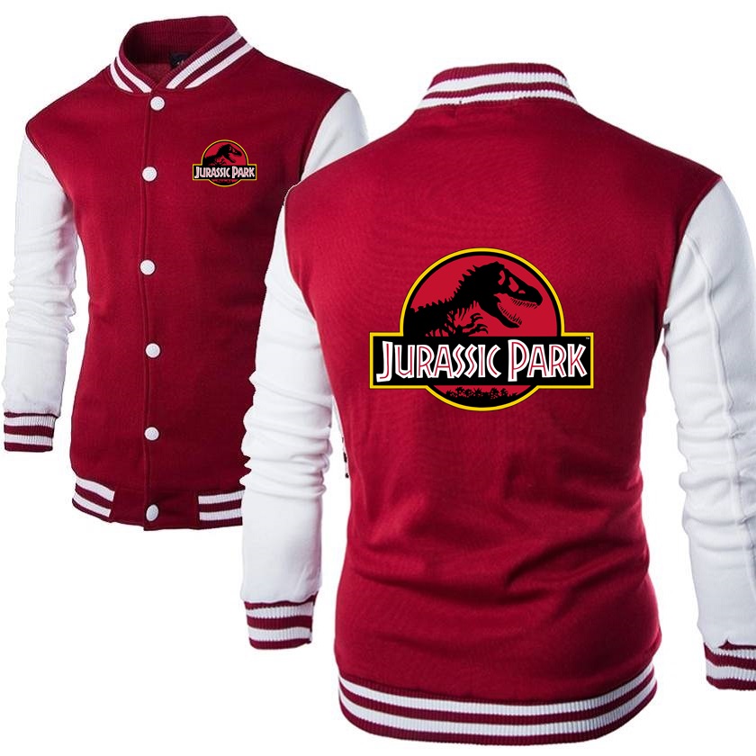 Boy Girl Hiphop Streetwear Men Baseball Jacket Casual Stand Collar Coats Dinosaur World Sweatshirt JURASSIC PARK Print Sportwear alx