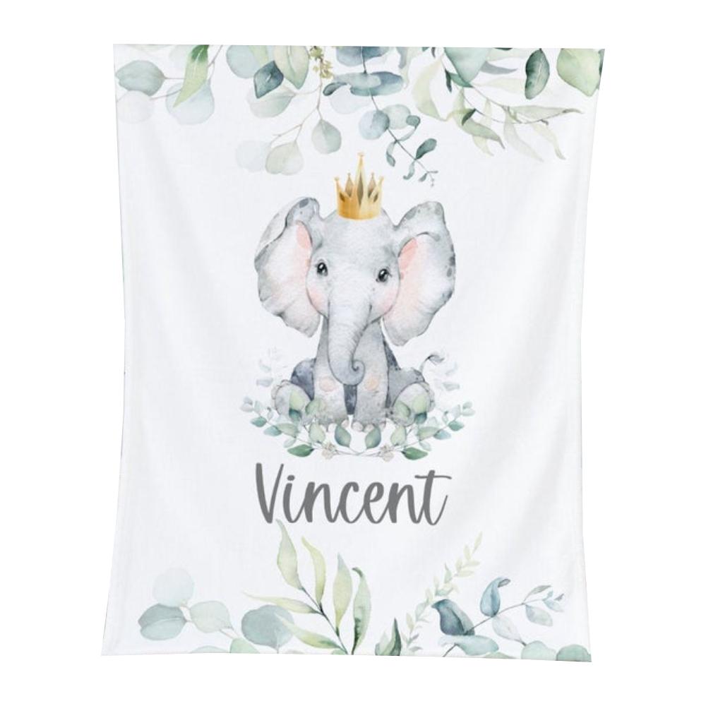 Personalized Baby Boy Blanket With Elephant Baby Blanket Boy -Safari A Fleece Blanket, Blanket Sofa Bed, 3D Blanket