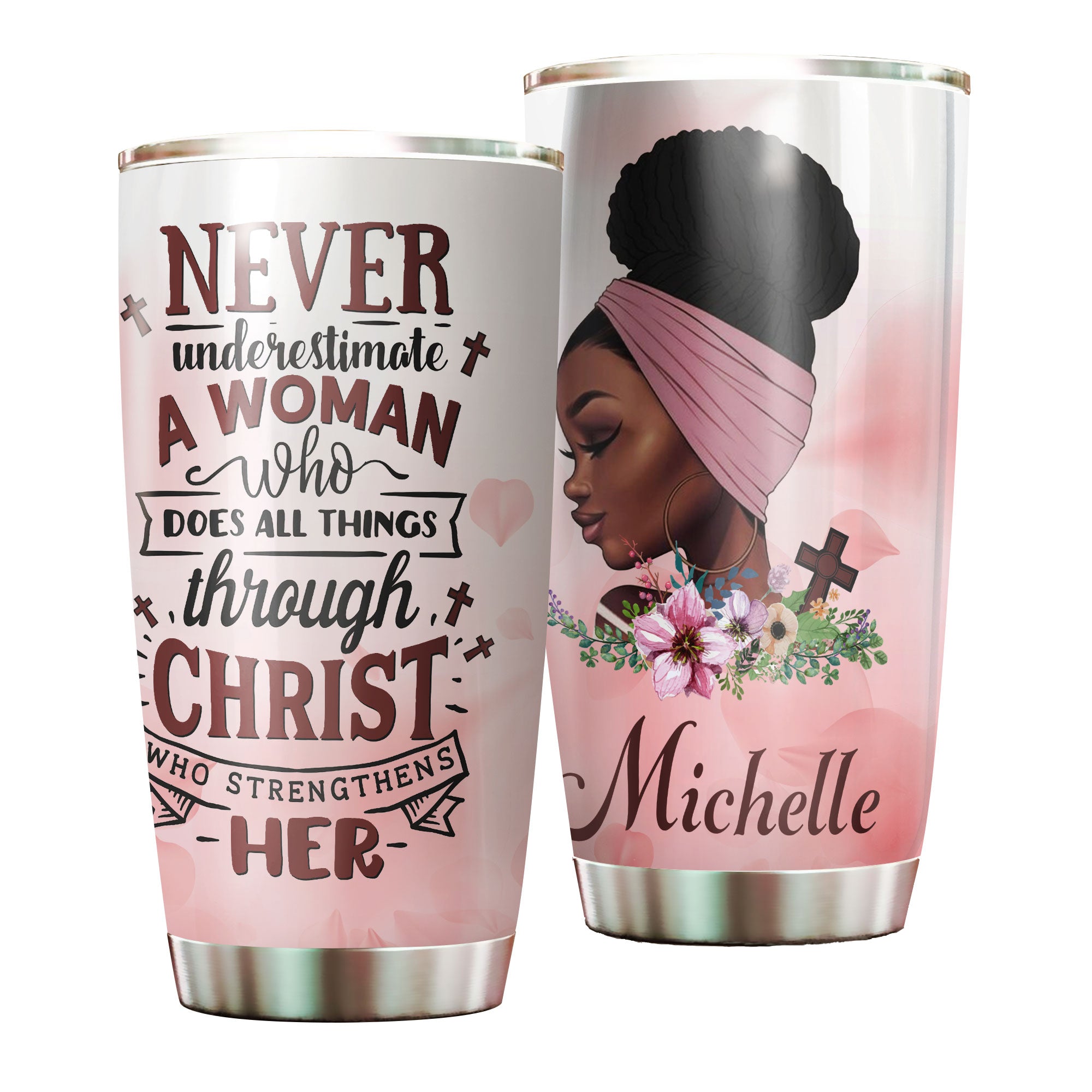 Personalized Black Women Faith Stainless Steel Tumbler – Double-Walled Insulation Vacumm Flask – Gift For Black Queen, International Women’S Day, Hippie Girls 00