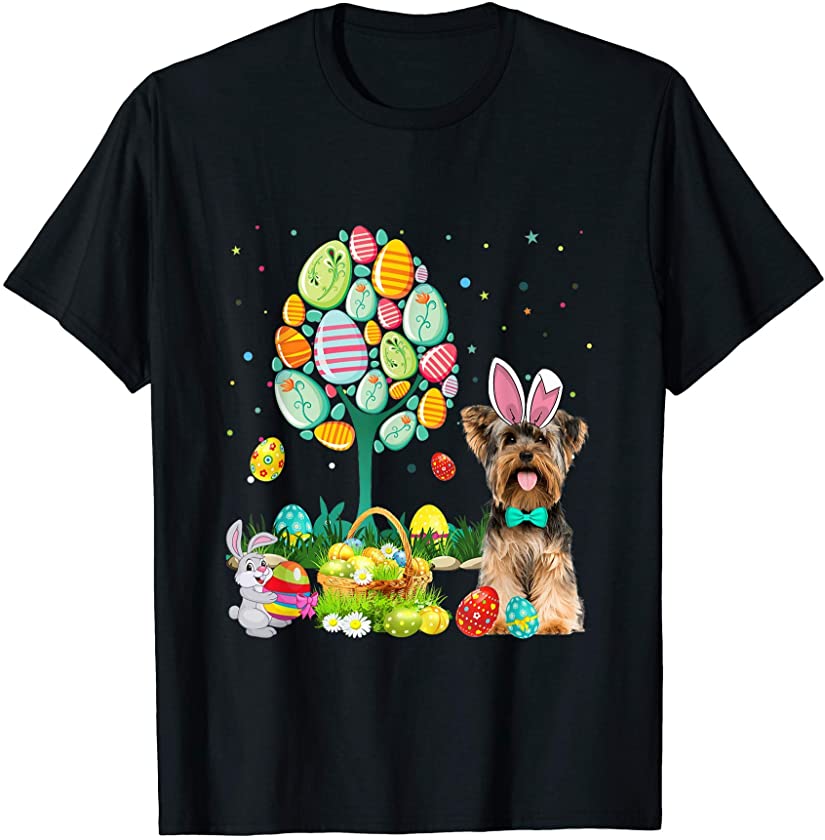 Yorkie Dog Animal Pet Hunt Egg Tree Easter Day T-Shirt