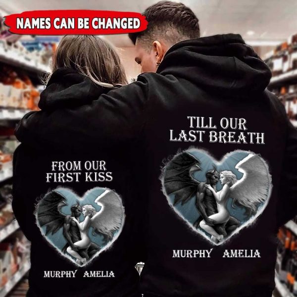 From Our First Kiss Till Last Breath Demon And Angel Couple Valentine Gift Custom Hoodie