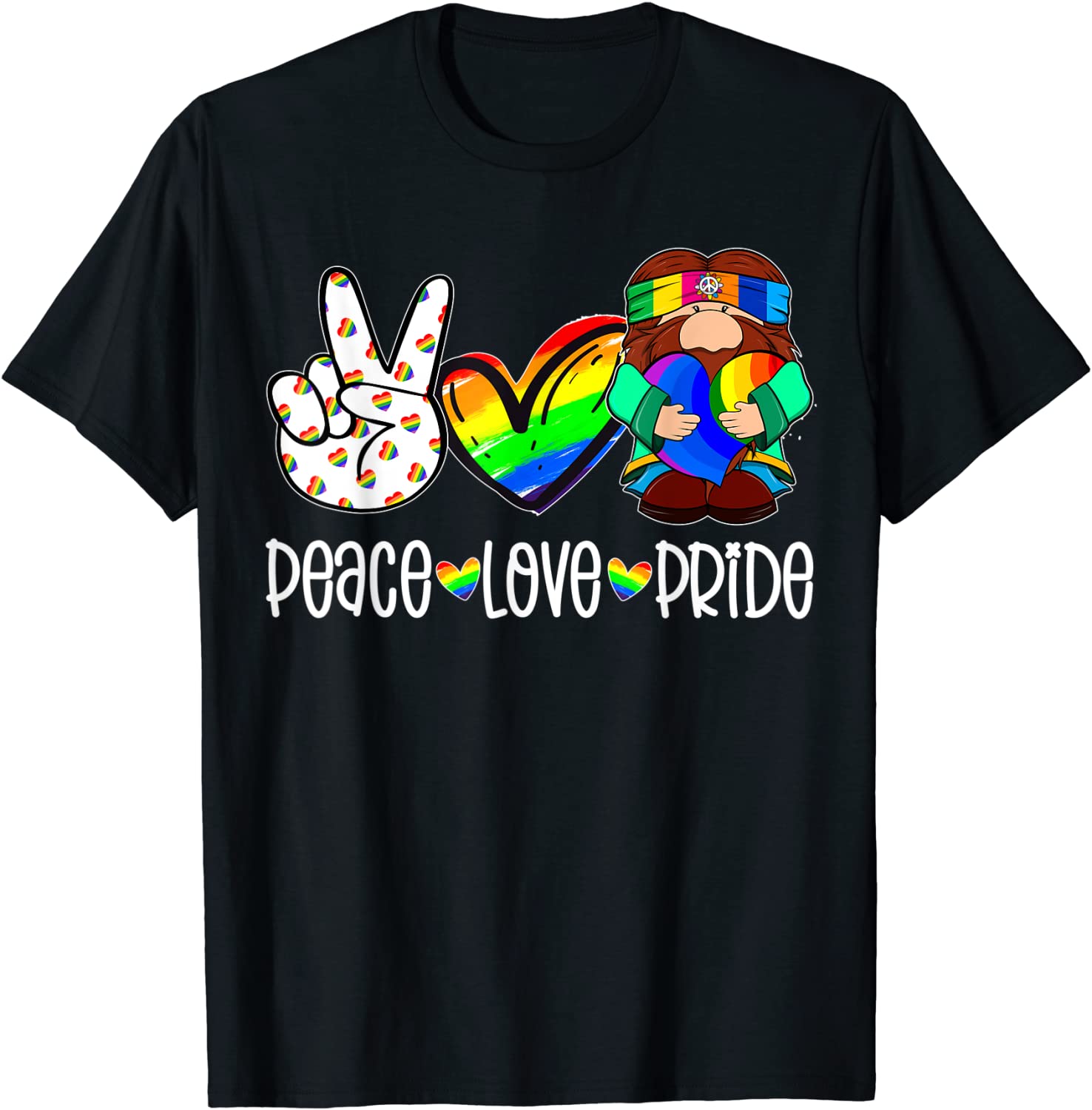 Pride Shirt, Peace Love Gay Pride Hippie Gnome Rainbow Lgbt T-Shirt