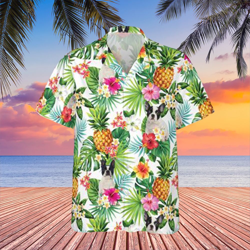 Boston Terrier Pineapple Hawaii Shirt Hibiscus Floral Tropical Print Aloha Ha46859