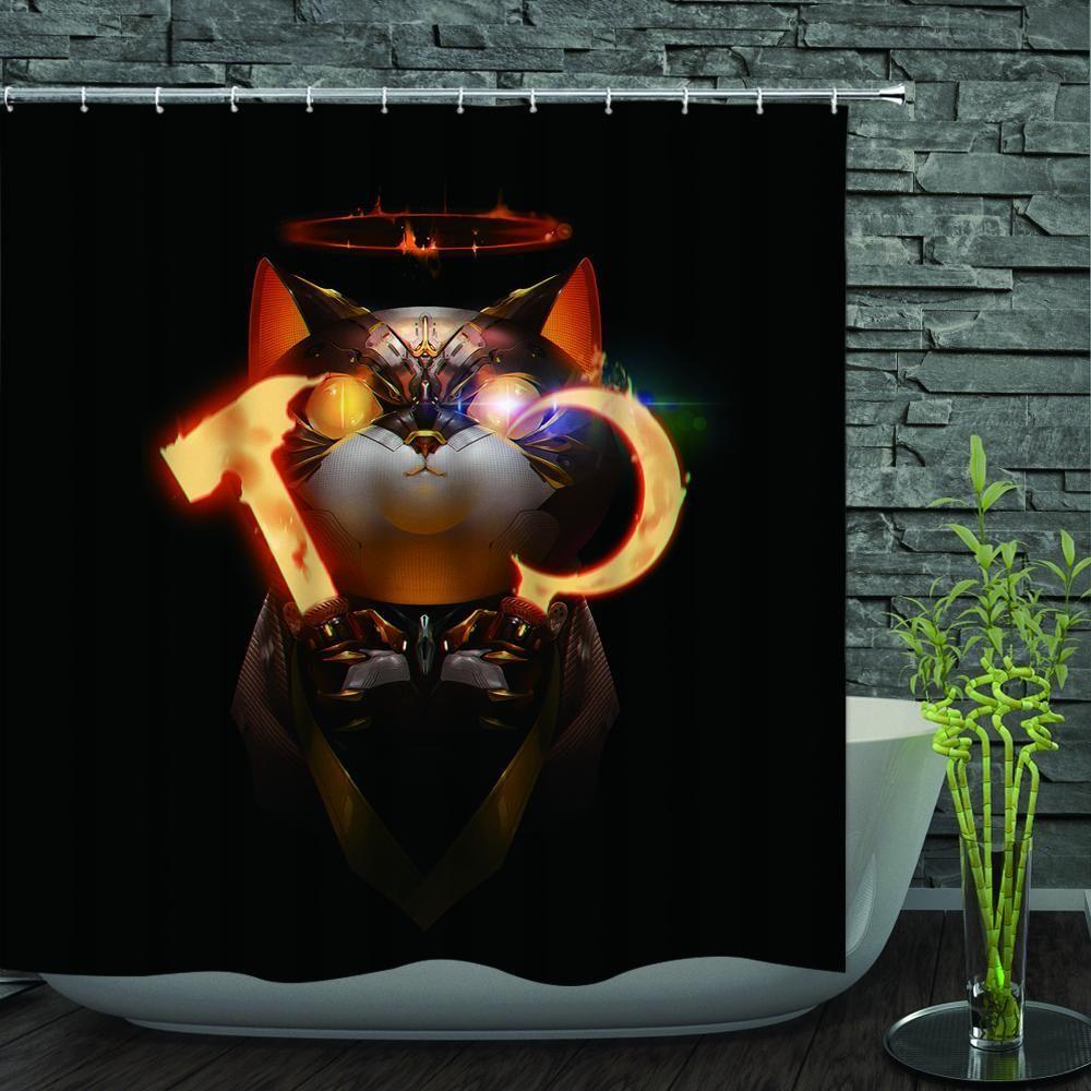 3D Printed Shower Curtain Cat Black Polyester Cloth Home Decor Gift Idea