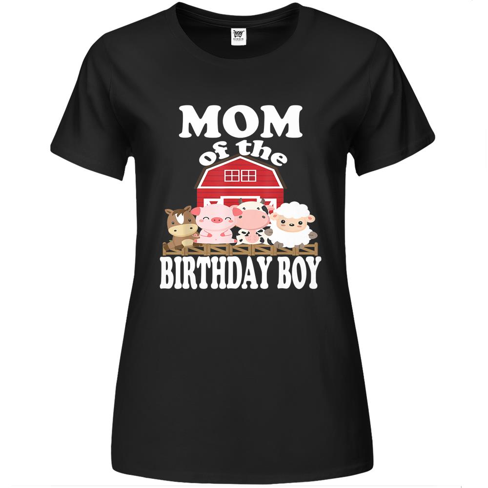 Mom Of The Birthday Boy Farming Animals B-day Party Premium Womens Tshirts