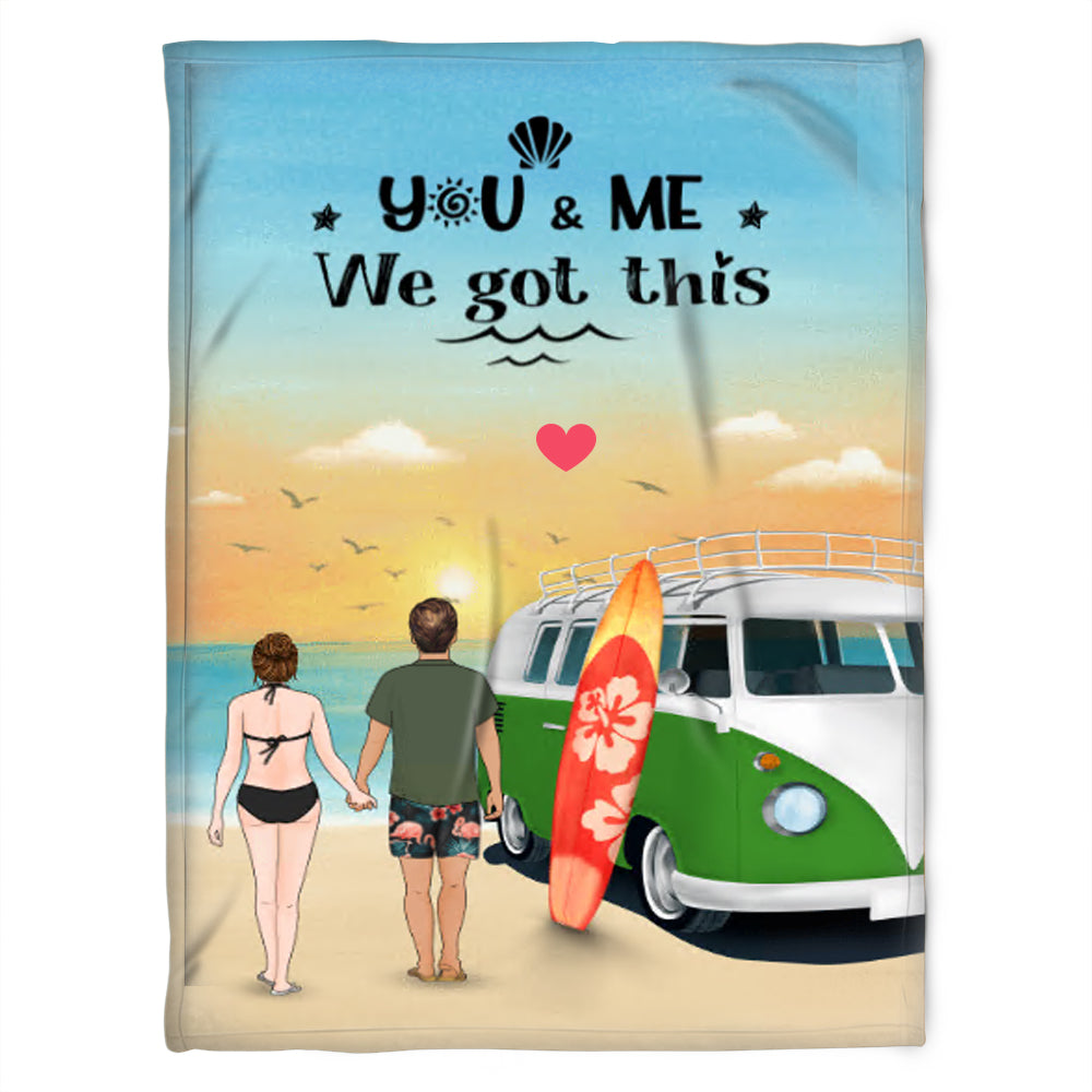 Surfing Couple On The Beach – You And Me We Got This Fleece Blanket Home Decor Bedding Couch Sofa Soft And Comfy Cozy