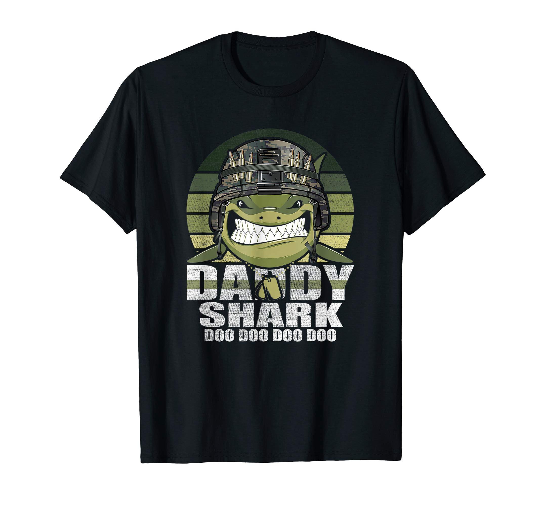 Daddy Shark Doo Doo Army Veteran Fathers Day 4Th Of July T-Shirt