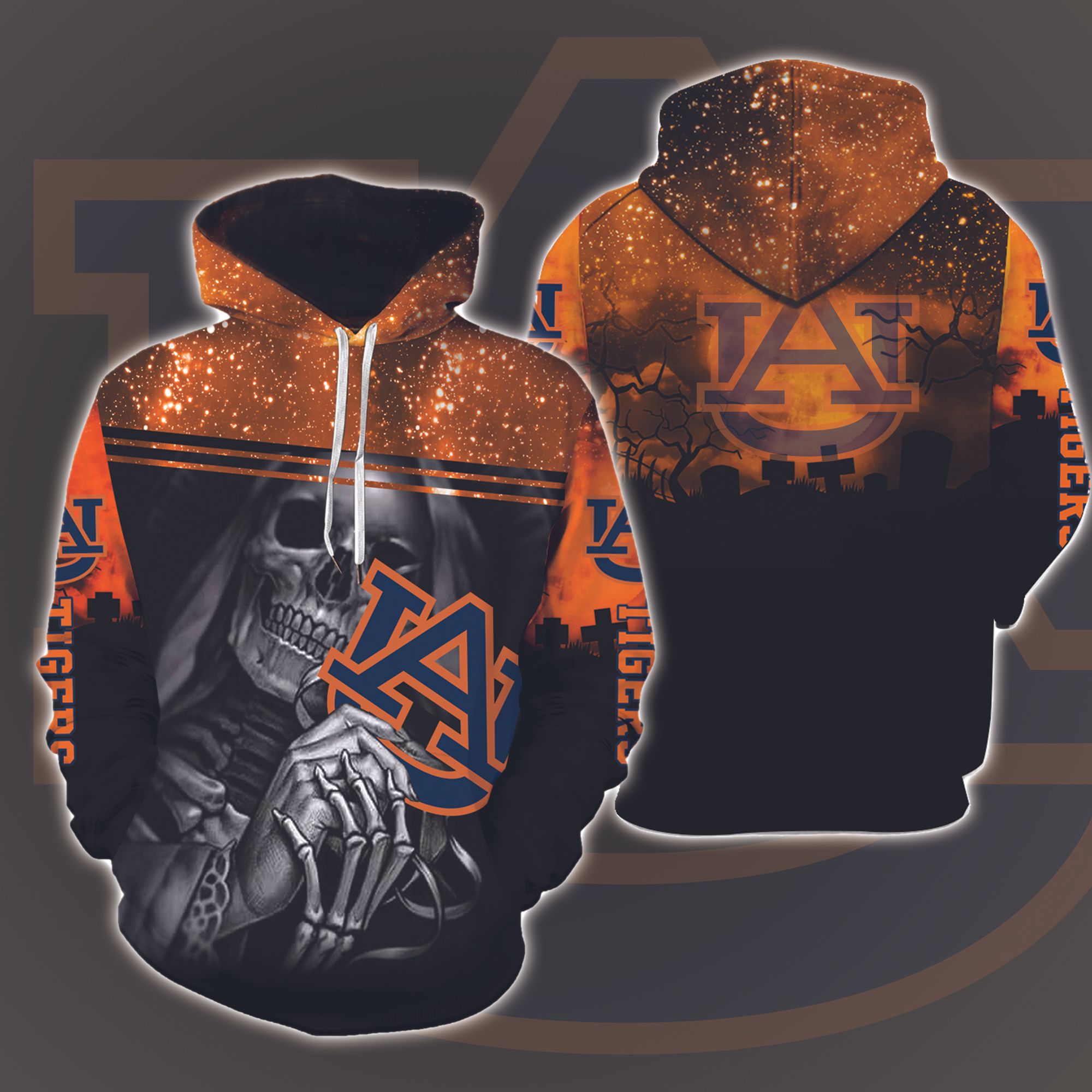 Auburn Tigers Skull Halloween 3D Printed Hoodie