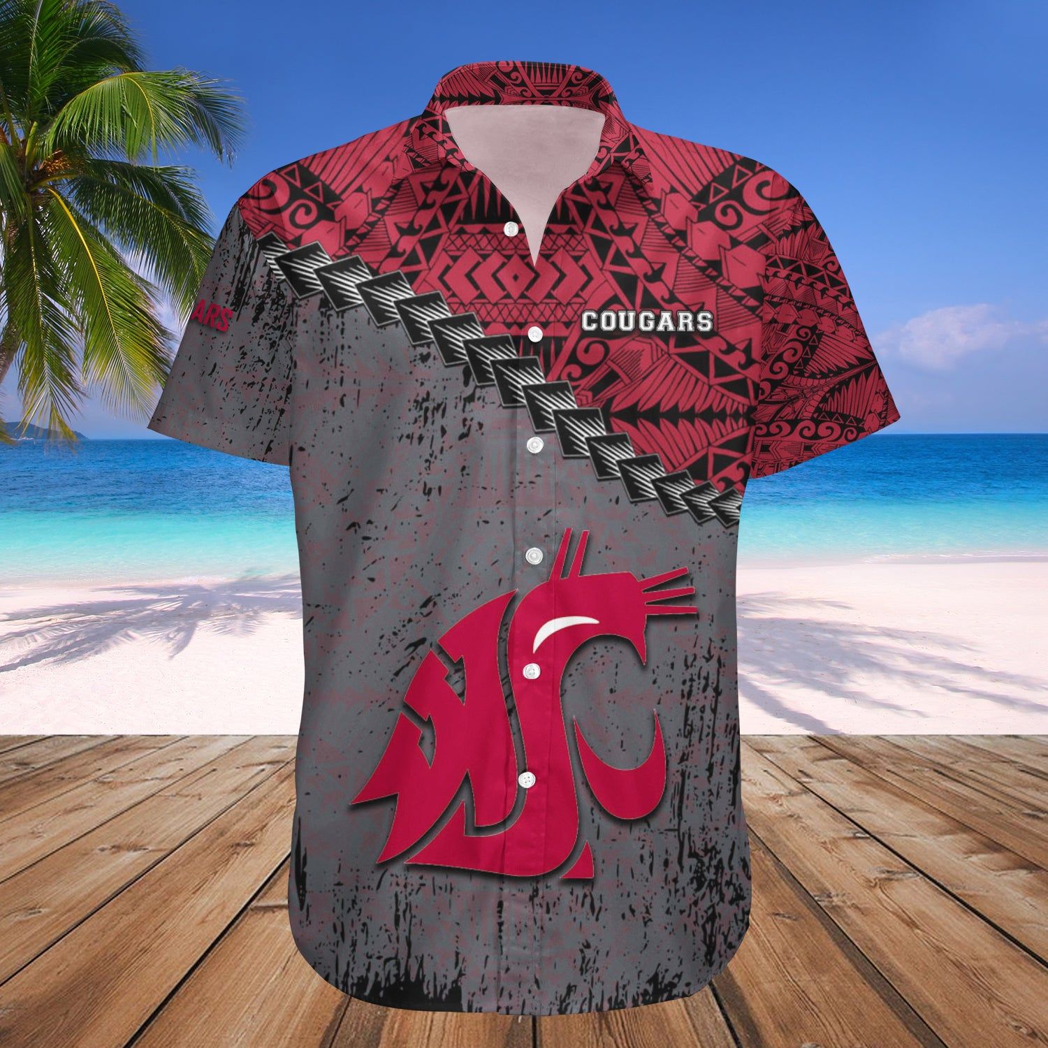 Washington State Cougars Hawaii Shirt Grunge Polynesian Tattoo – NCCA