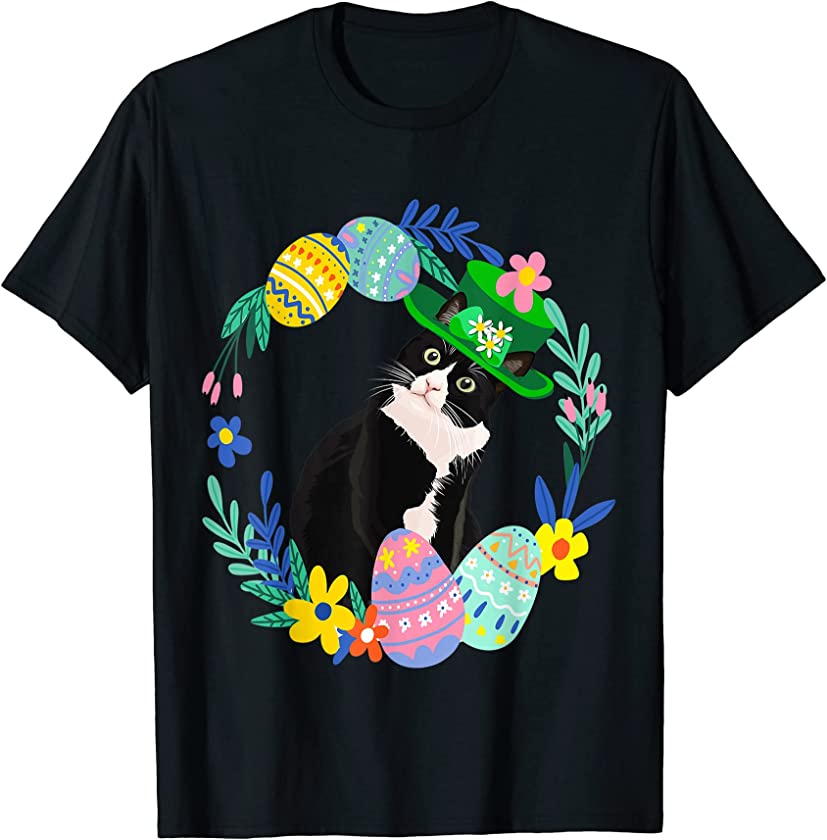 Tuxedo Cat Easter Eggs Bunny Hat T-Shirt