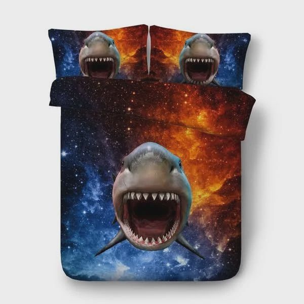 3D Printed Scary Shark Galaxy Cotton Bed Sheets Spread Comforter Duvet Cover Bedding Sets