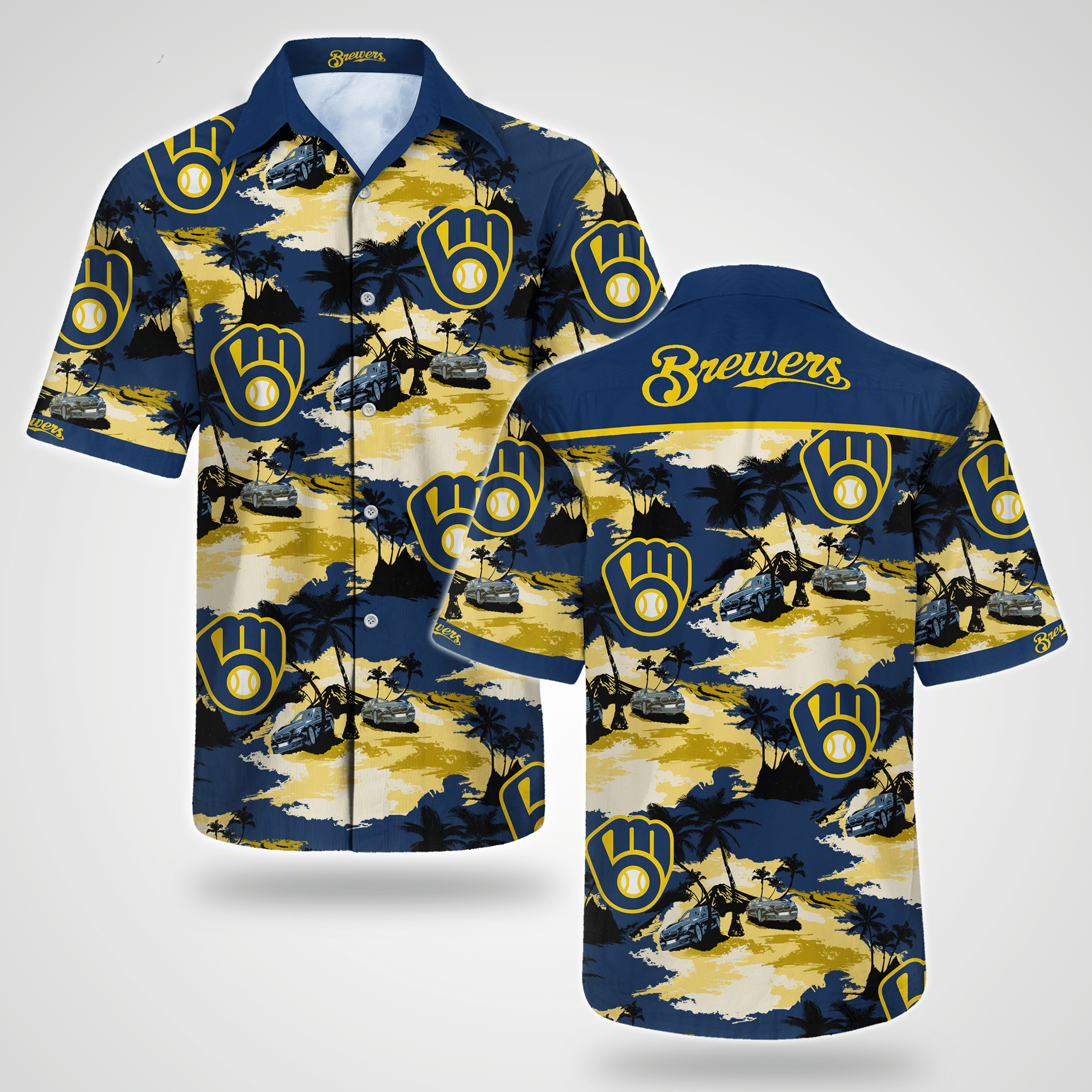 Unifinz Milwaukee Brewers Hawaiian Shirt Milwaukee Brewers Tropical Island Blue Yellow Hawaii Shirt Milwaukee Brewers Aloha Shirt 2022