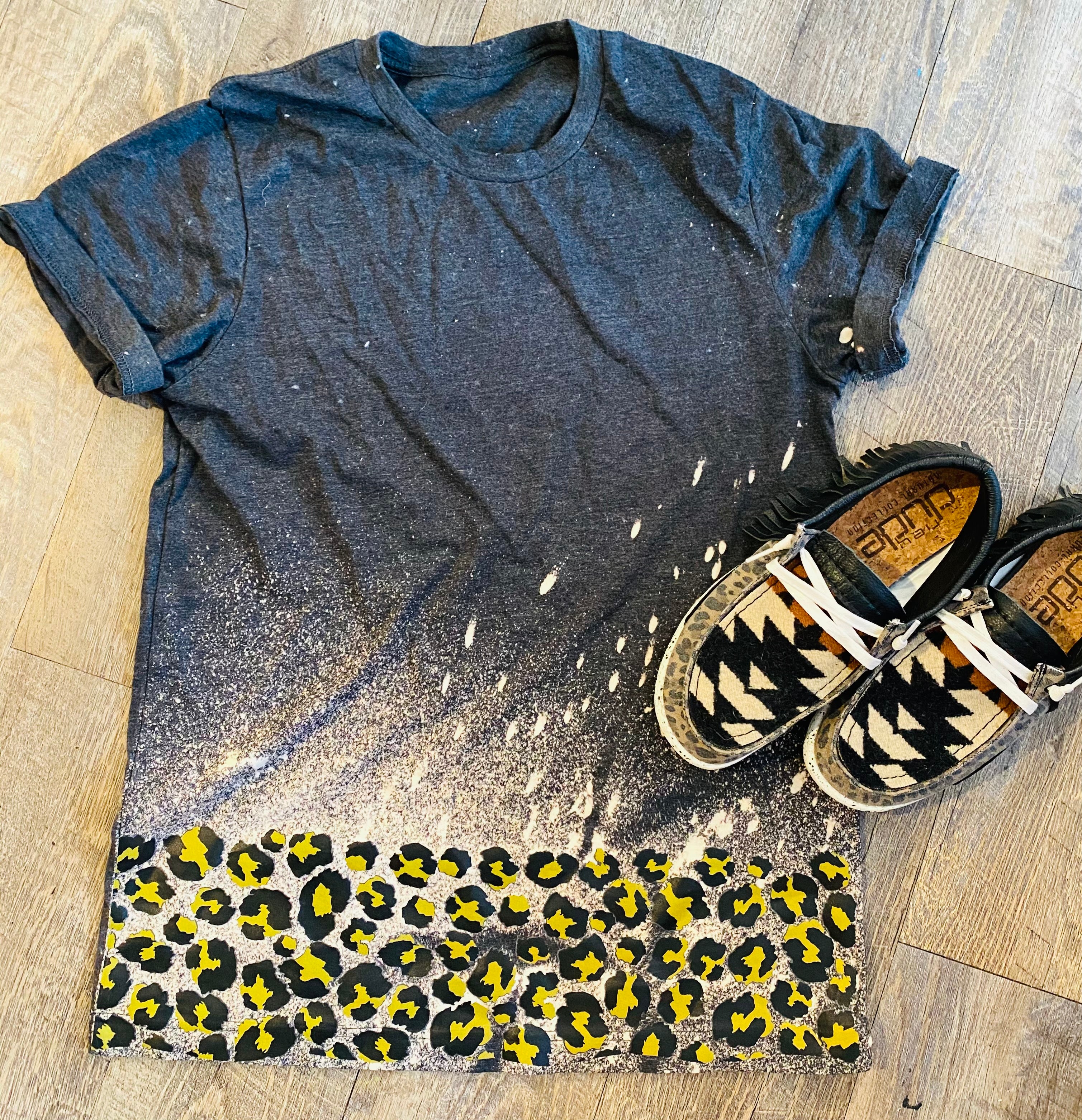 Charcoal Bleached Bottom Leopard Graphic Tee