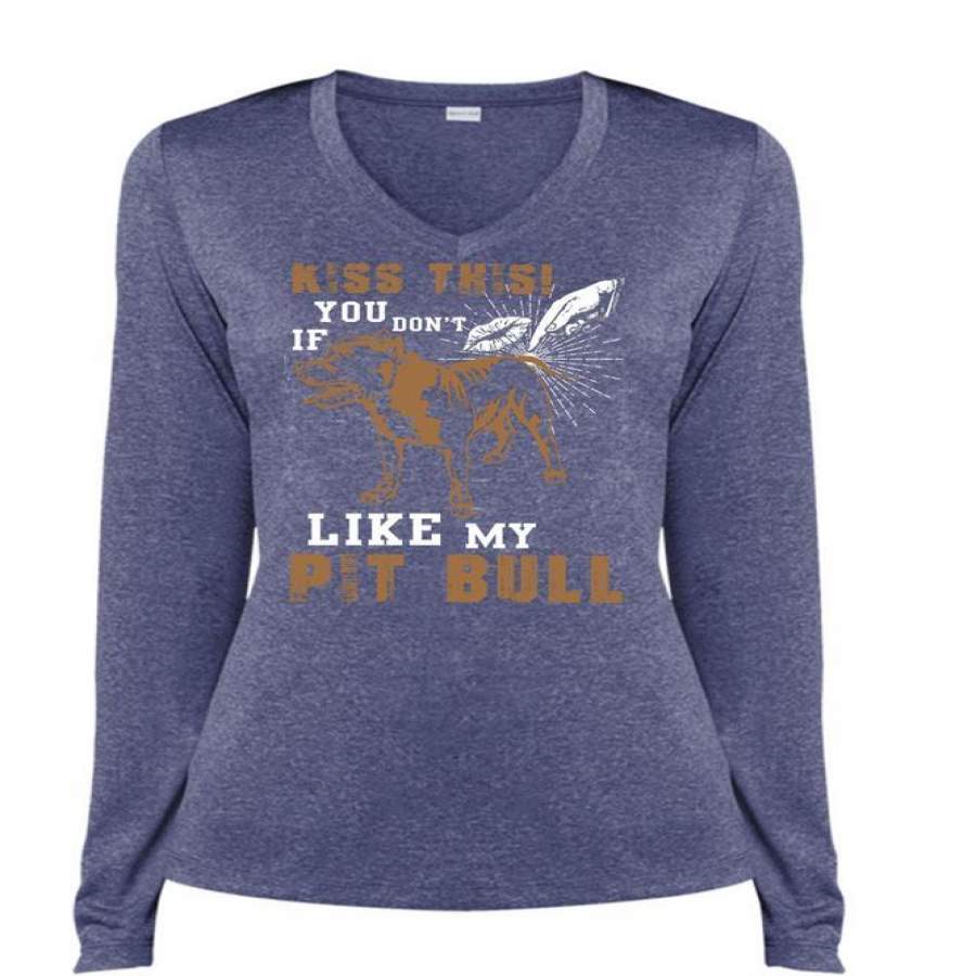 You Don’t Like My Pit Bull T Shirt, My Favorite T Shirt, Cool Shirt (Ladies LS Heather V-Neck)