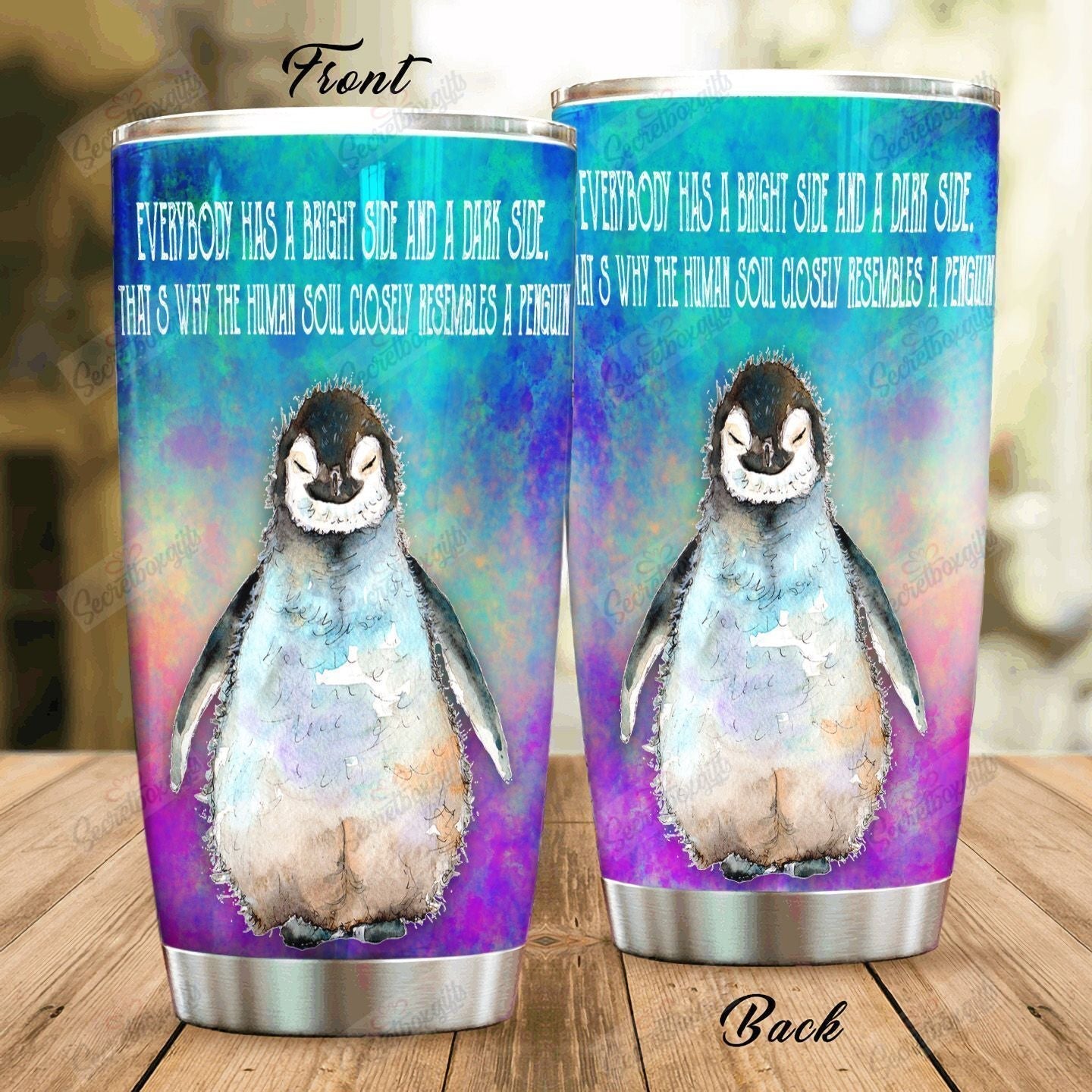 Personalized Penguin Everybody Has A Bright Side And The Dark Side Yq2002690Cl Stainless Steel Tumbler Travel Customize Name, Text, Number, Image