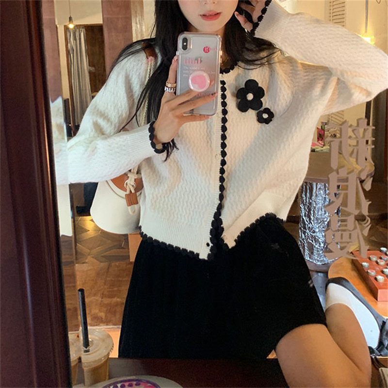 2022 New Autumn Fashion Chic Women Cardigan Sweater Long Sleeve Floral Patchwork Slim Single-breasted Leisure Ladies Sweater alx