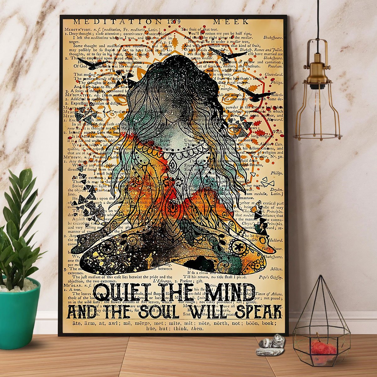 Vintage Yoga Quiet The Mind And The Soul Will Speak Paper Poster No Frame  Matte Canvas Wall Decor