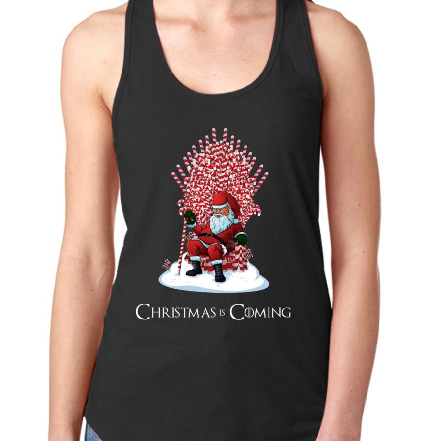 Christmas Is Coming Santa Candy Cane Throne T-Shirt Women Tank Top