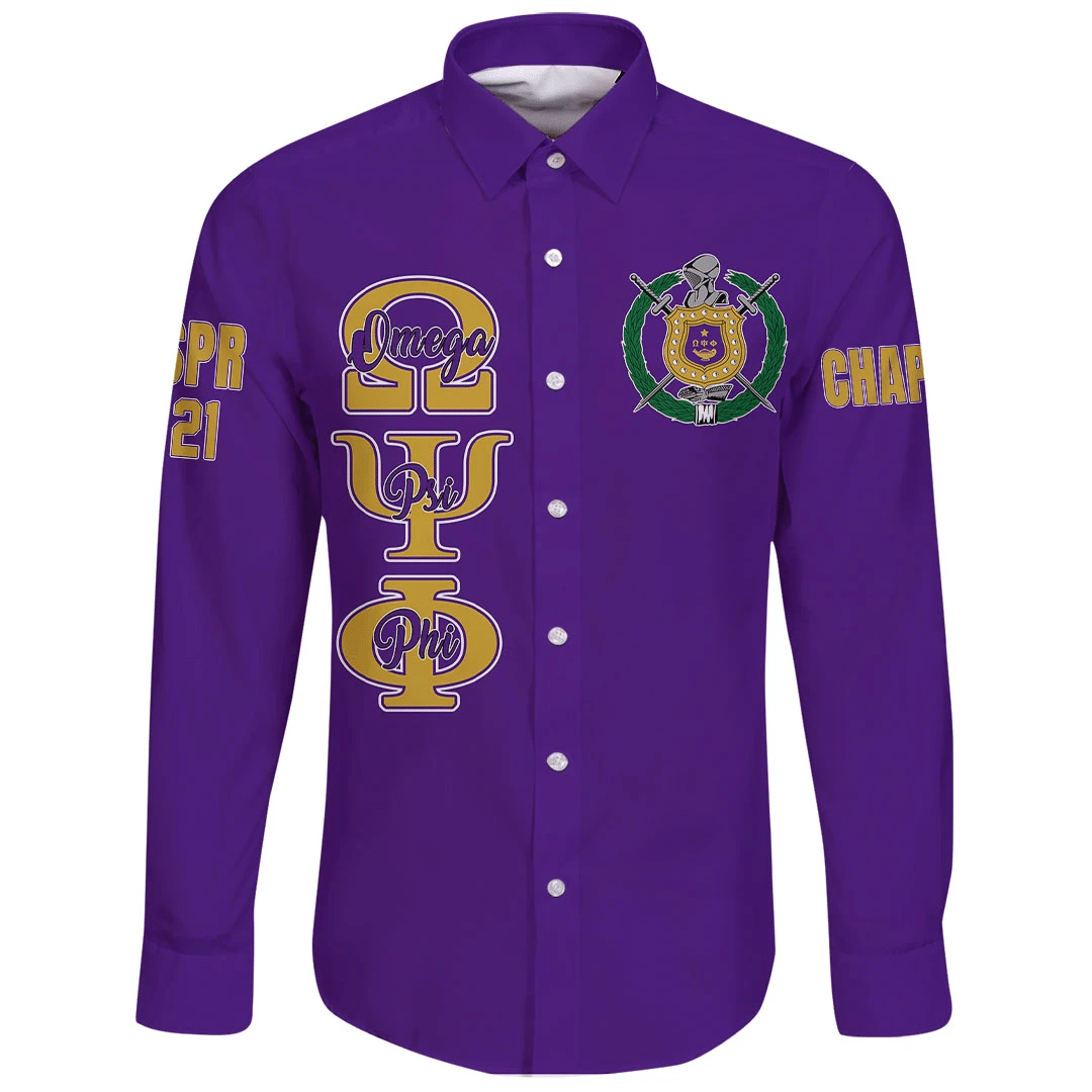 (Custom) Greek Life Shirt – Omega Psi Phi (Purple) Long Sleeve Button Shirt