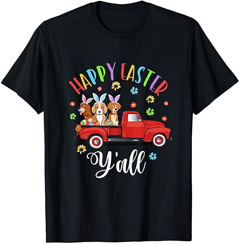 Cute Truck Dog Bunny Happy Easter Y’all Boys Kids Girls T-Shirt