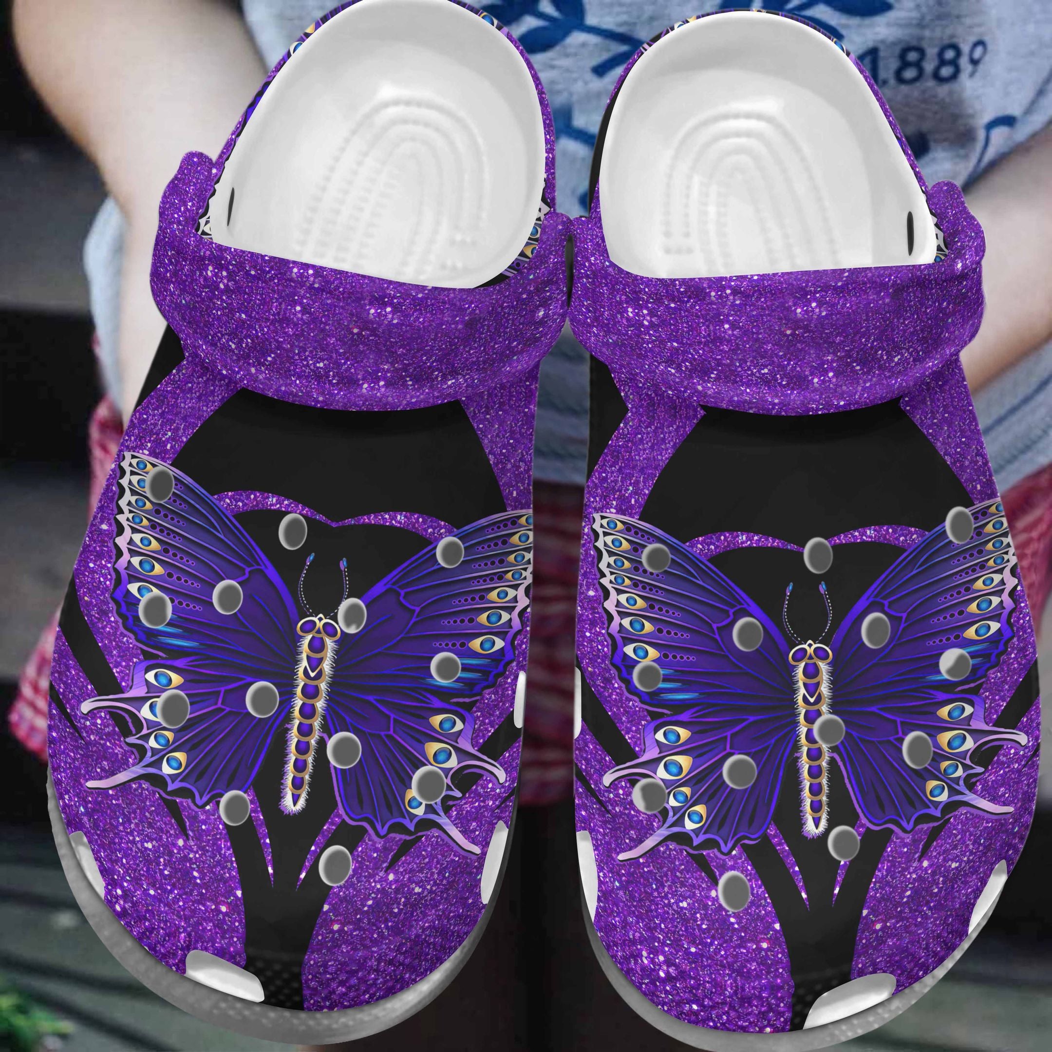 Purple Bling Butterfly Croc Shoes For Woman – Butterfly Shoes Crocbland Clog Gifts For Mother Day