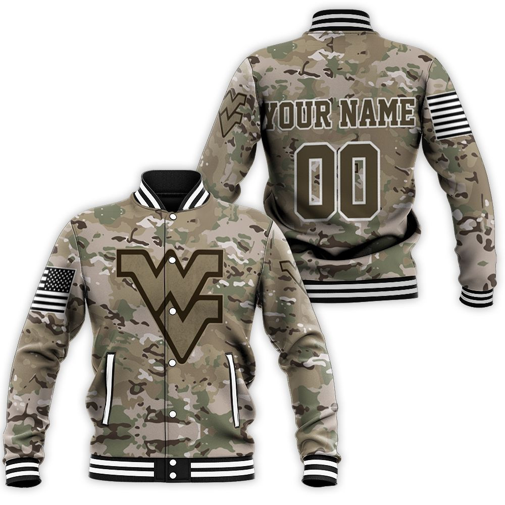 Personalized West Virginia Mountaineers Camouflage Veteran 3D Baseball Jacket